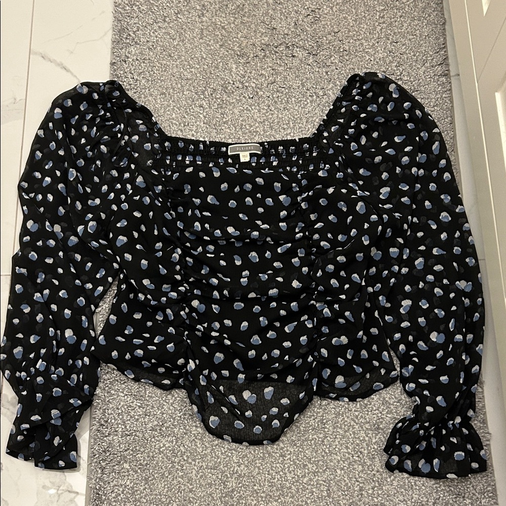 Pleione Black Blouse with Blue Accents